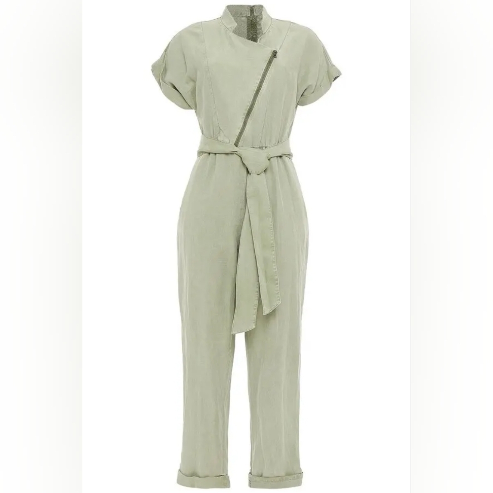 Alice + Olivia Green Leonarda Cropped Belted Lyocell Jumpsuit